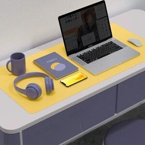 XL Waterproof Reversible Desk Mat | Yellow & Purpe PU Leather Pad